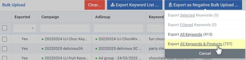 export keywords to bulk